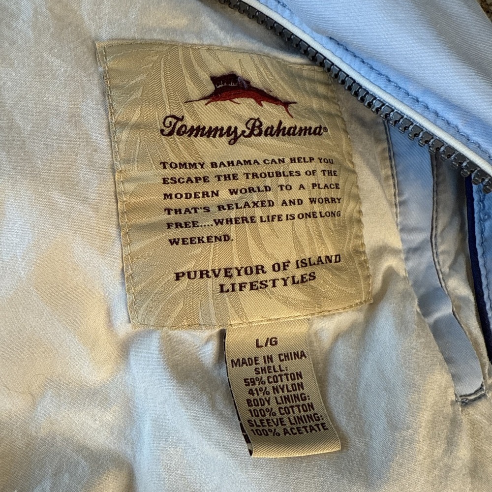 Tommy Bahama Men's bomber  jacket Blue size Large Cotton Blend Lined Zippered - Picture 2 of 5